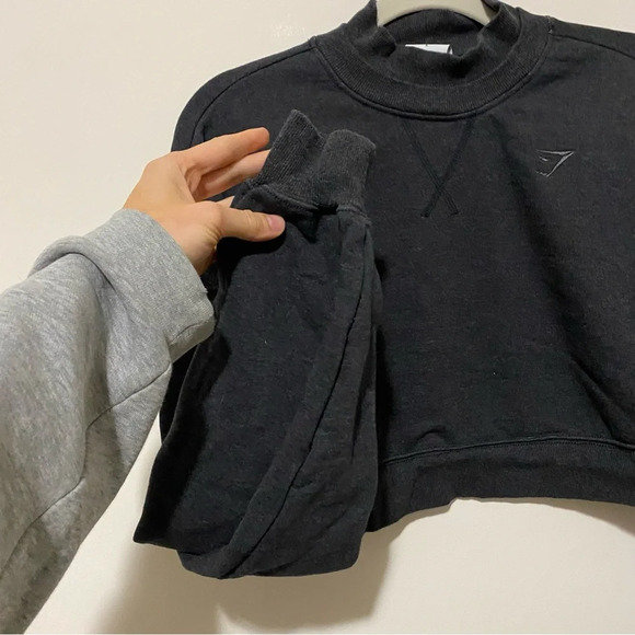 Gymshark Charcoal Gray Cropped Sweatshirt Large - Picture 3 of 8